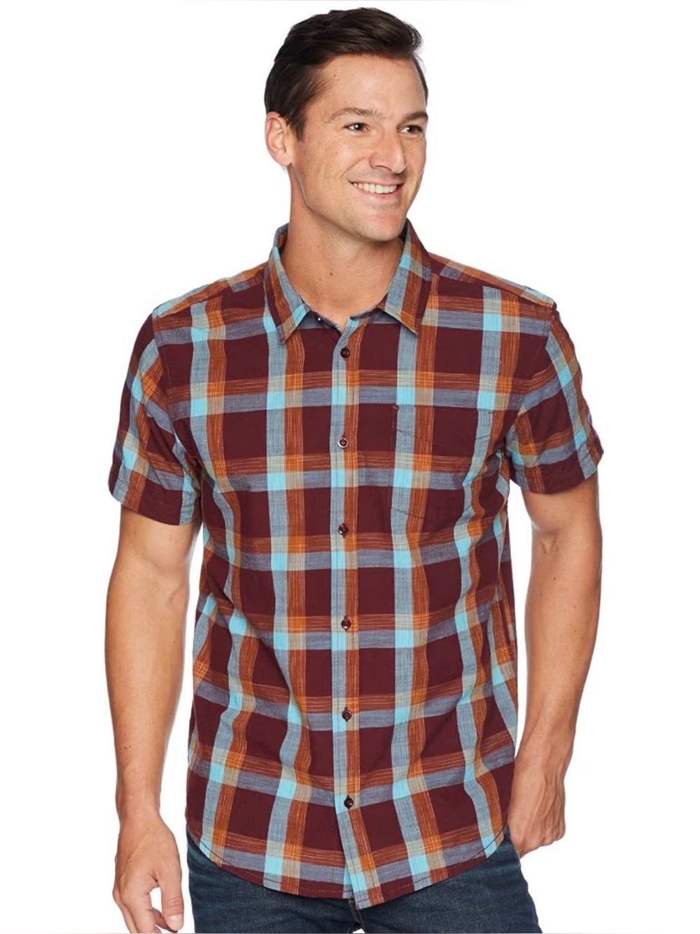 PrAna Ecto Plaid Organic Cotton Short Sleeve Button Up Shirt Men’s Large